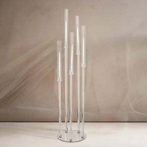 5-Arm Crystal Cluster Taper Candelabra with Round Mirror Base 51" Clear - Stylish Candle Holder Table Centerpiece for Votive & Pillar Candles